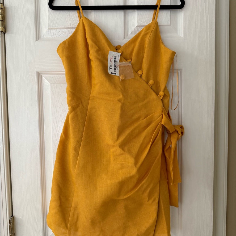 Moon River Mustard Wrap Mini Dress Medium